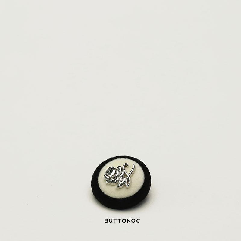 5Pcs Silver Rose Button Flocked Black And White Double-Sided Nylon Coat Button Small Fragrant Coat Wool Clothes Button
