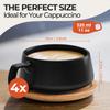 MIAMIO Coffee Cup Saucer Set x Elegant and Modern Stoneware Coffee Set of Luxe Collection - & (320ml 4) - Mugs, 4, (Black)