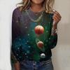 Tops For Women Cosmic Planet Print Round Neck Long Sleeve T-shirt Fall Casual Slim Pullover Women's Long Sleeve Top