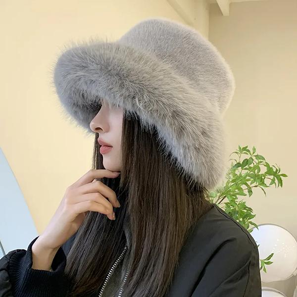 WTEMPO Winter Large Head Circumstance Retro Plush Fisherman's Hats Women's Thickened Imitation Fur Warm Versatile Ear Protection Bucket Hats