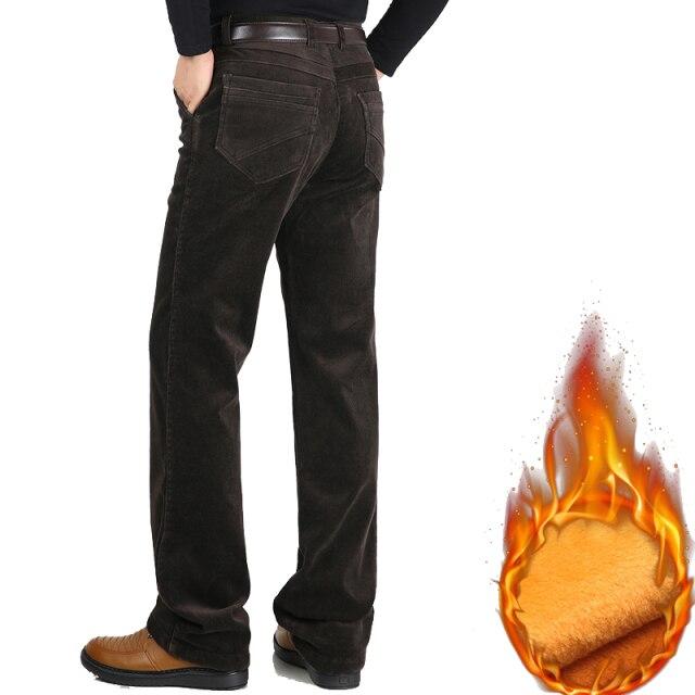 Autumn Winter Velvet Corduroy Pants Men Business Casual Pants Loose Elastic Middle-aged Straight Fleece Thick Corduroy Trousers