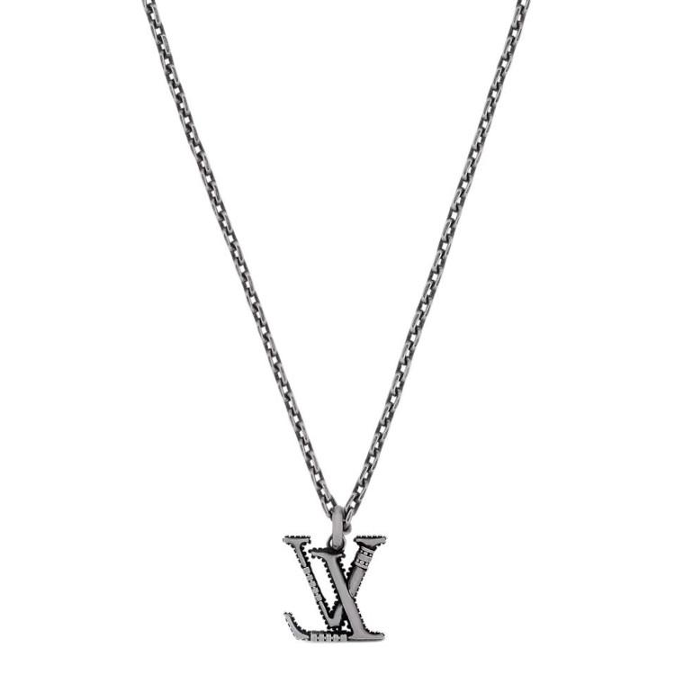 Louis Vuitton Classic Monogram Design Sterling Silver Necklace Men necklace M03649