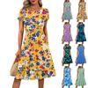 Женское повседневное модное платье миди А-силуэта с круглым вырезом, плиссированными короткими рукавами и цветочным принтом