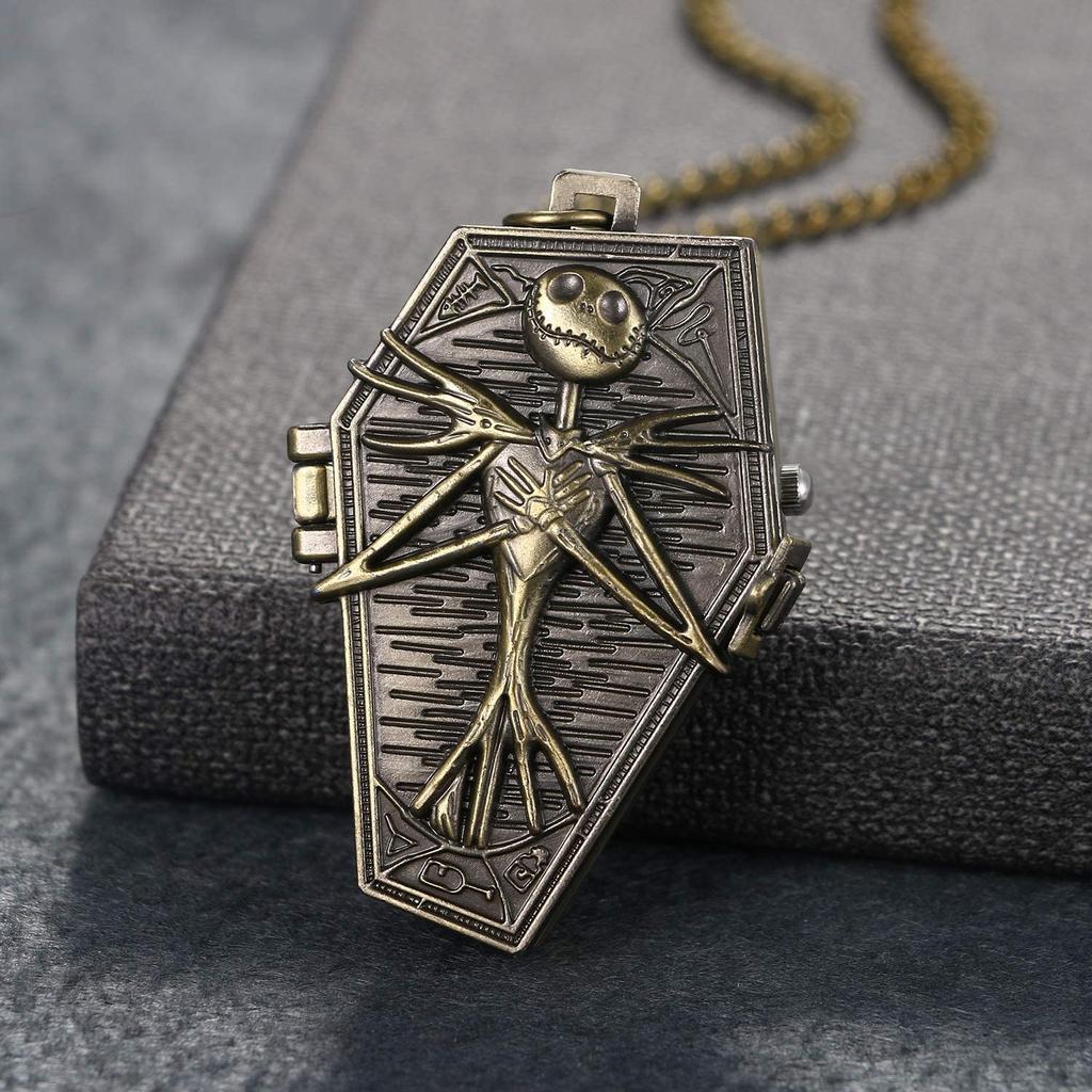 Карманные часы Lancardo с ожерельем, цепочкой для свитера, карманные часы с аналоговым кварцевым корпусом в стиле ретро с черепом и костями, шестиугольный математический планшет для ежедневных поездок на работу