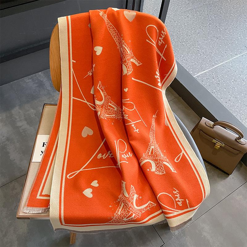 New Tower Imitation Cashmere Thermal Scarf Women's Winter Double-sided Thickened Student Thermal Scarf Large Shawl