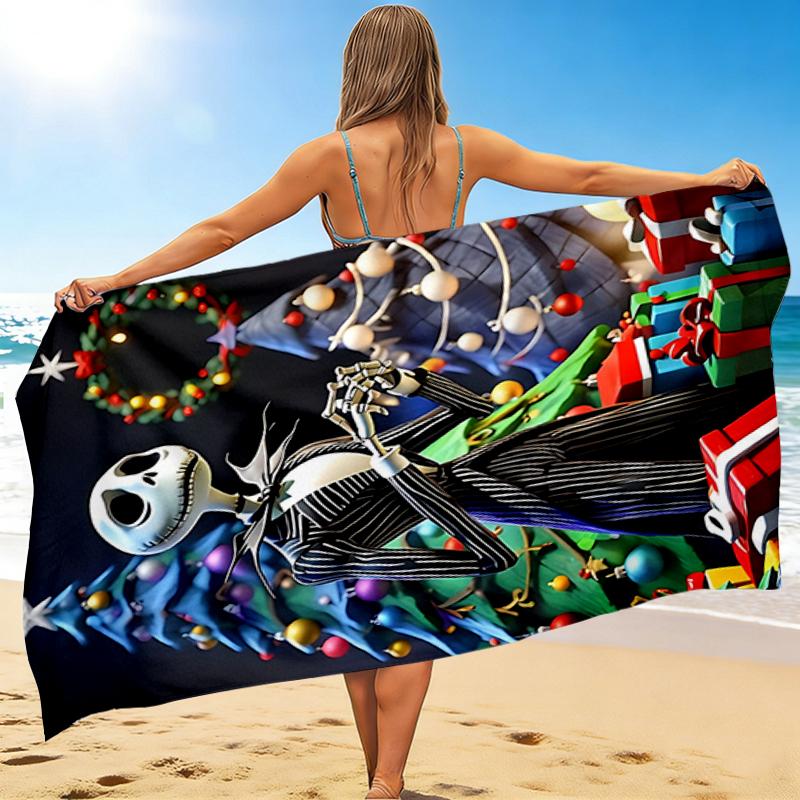 1Pc Christmas Nightmare Before Beach Towel, Quick Dry, Multi-Use for Beach Pool Gym Yoga Home Travel, Christmas, Halloween, Xmas Gift S433