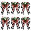 Christmas Burlap Plaid Bow with Pine Cones Pine Needles Large Buffalo Plaid Bow Xmas Wreath Checkered Bow for Holiday Crafts Home Party Tree Decor