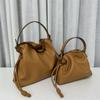 New Soft Cowhide Drawstring Lucky Bag Bucket Bag Size Single Shoulder Crossbody Bag Multi-functional Pleated Bag