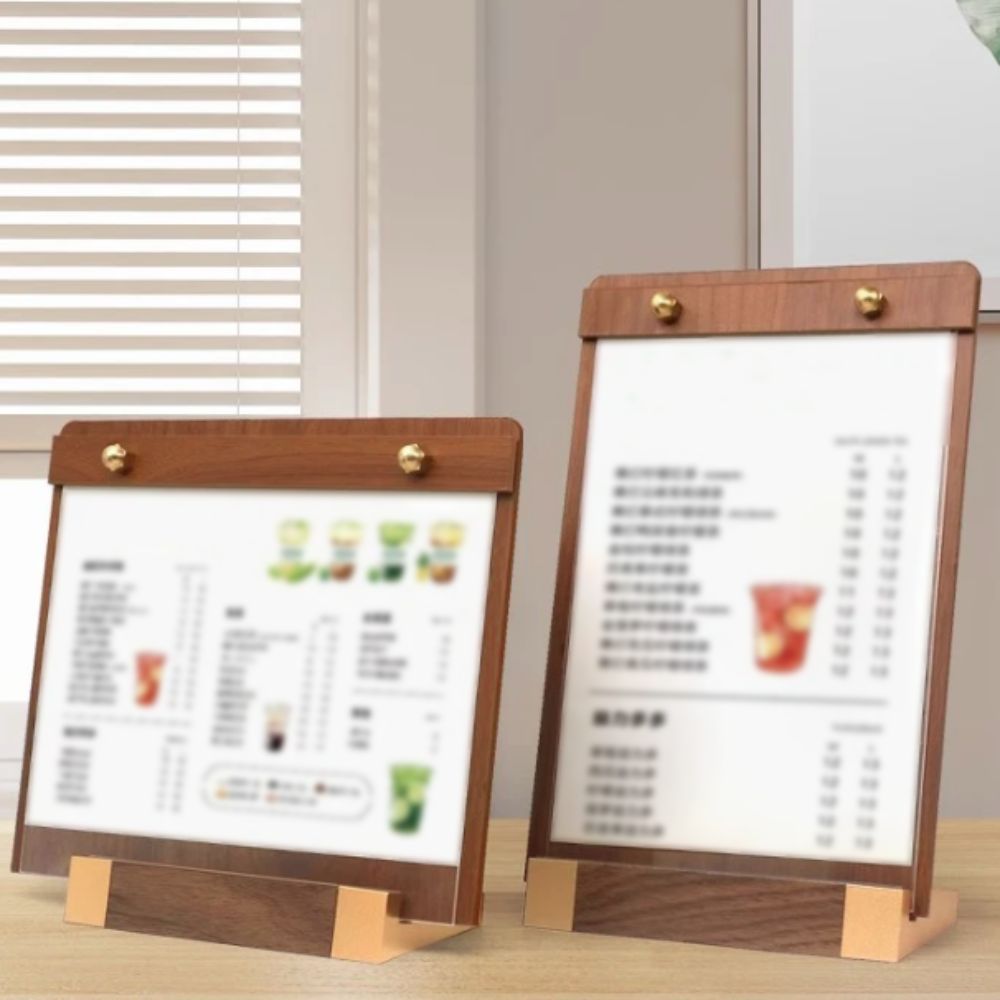 A4/A5 Walnut Wood Menu Clipboard Non-slip Base Table Top Sign Display Shelf Office