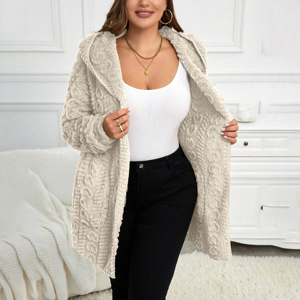 Women's Winter Clothing Women Hooded Cardigan Fuzzy Jacket Winter Open Front Fleece Coat Outwear