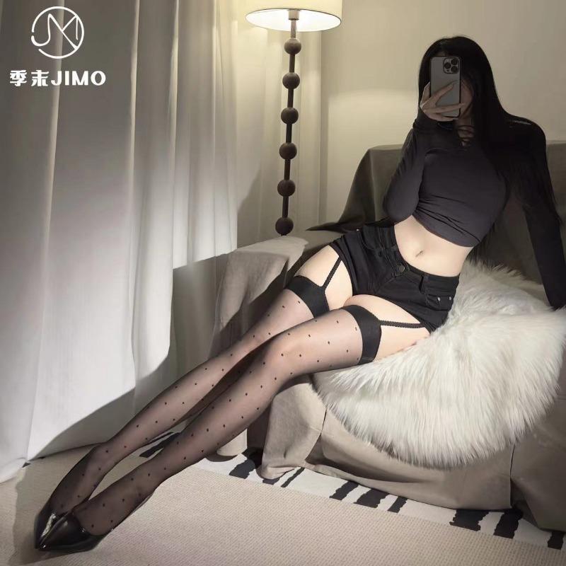 Sex Underwear [Pearl Glass] Polka Dot Stockings Suspender Integrated Stockings Pure Desire Sexy Polka Dot Suspender Socks