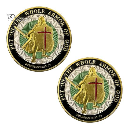 Монета «Доспехи Бога» диаметром 1,57 дюйма, металлическая сувенирная монета, надетая на все доспехи Бога, двухсторонняя монета «Бронированный солдат» для Военной церкви