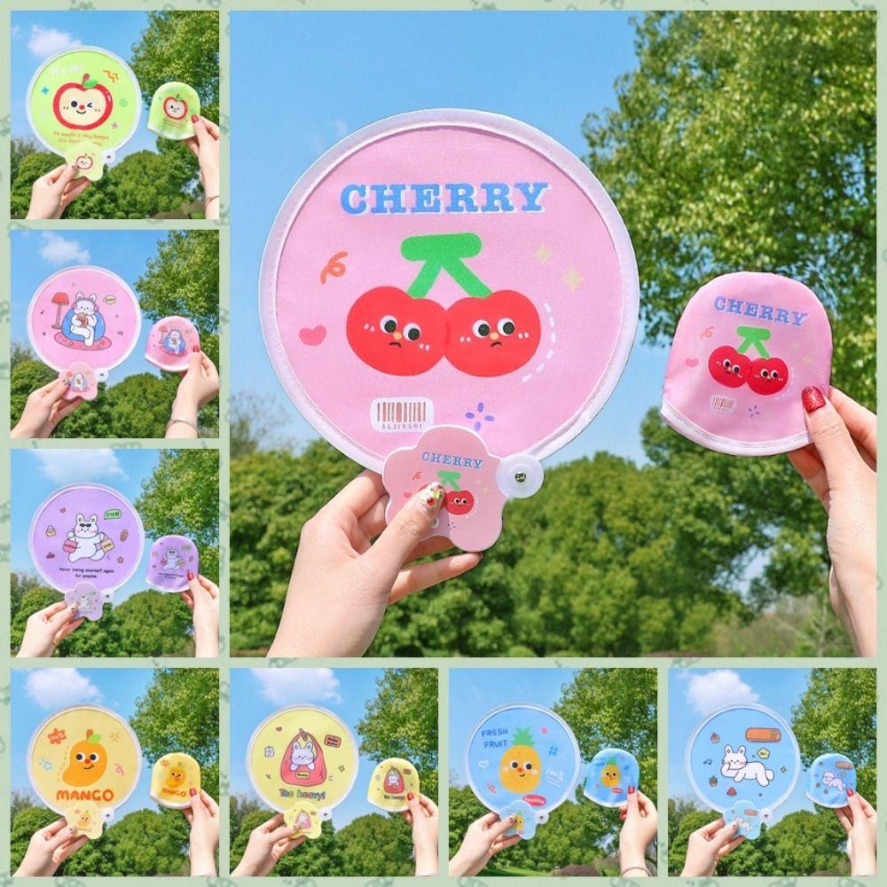 Cartoon Folding Fans Round Beach Lawn Hand Fan Flying Disc Fans  For Beach Lawn