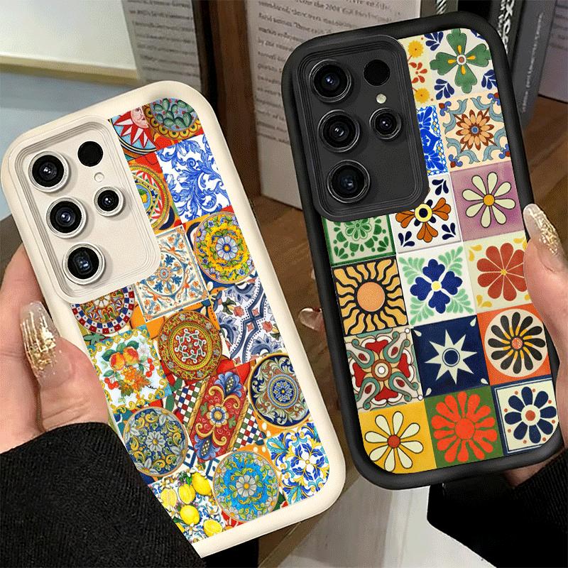 Чехол для телефона Samsung Galaxy S26 S25 Ultra S24 FE Итальянский Сицилийский Стиль Цветочный Узор Чехол S23 Plus S22 + S21 S20 5G Мягкий Si
