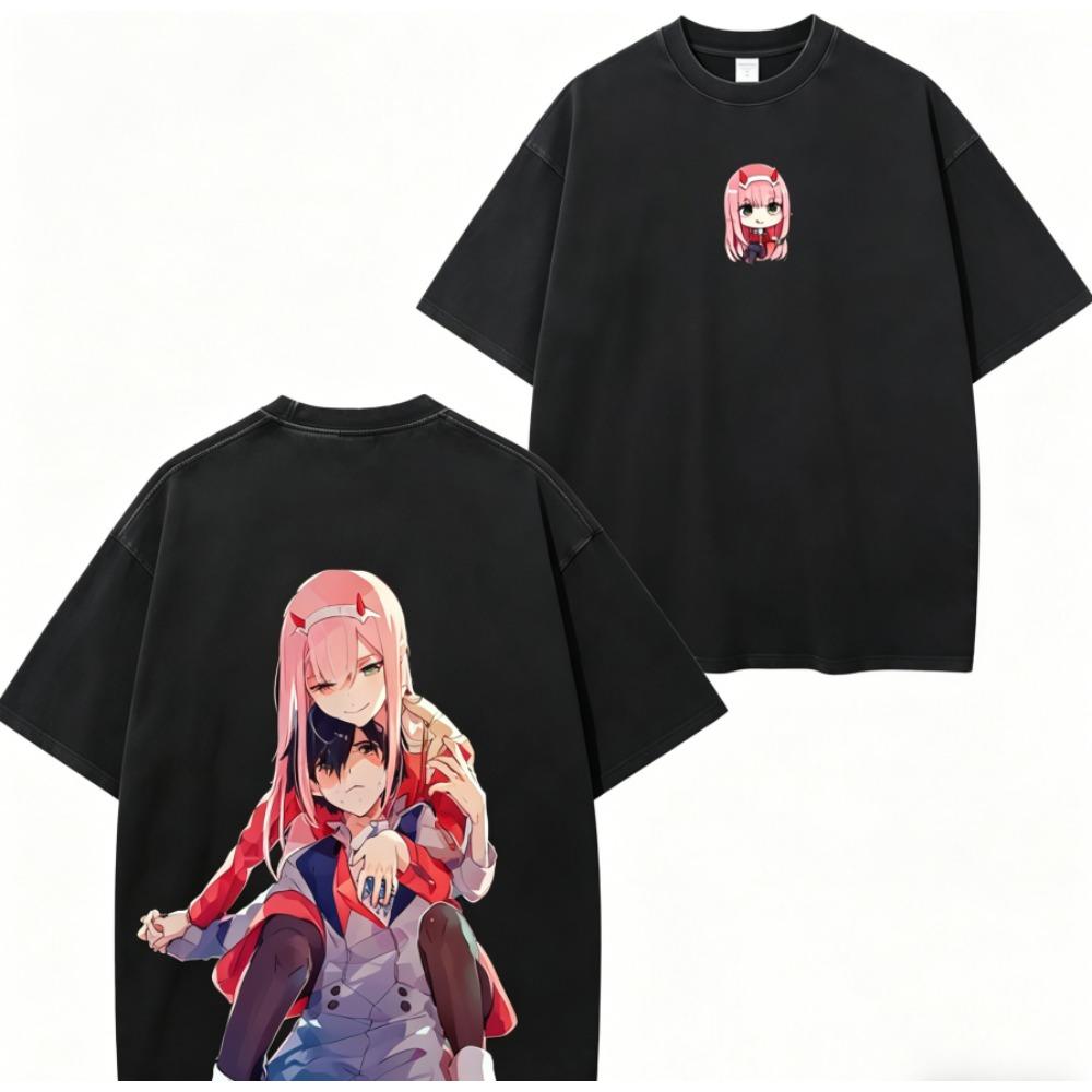DARLING in the FRANXX Зеро Ту Аниме Любитель Стиранная Футболка Круглогодичная одежда Высокое качество Личность Одежда Большой Размер Унисекс Новая Модель Футболка для Пар