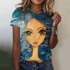 Summer Fashion Top Women 3d Floral T-Shirts Girls Face Painting Harajuku Colorful Beautiful Short Sleeve Tees Oversized Clothing
