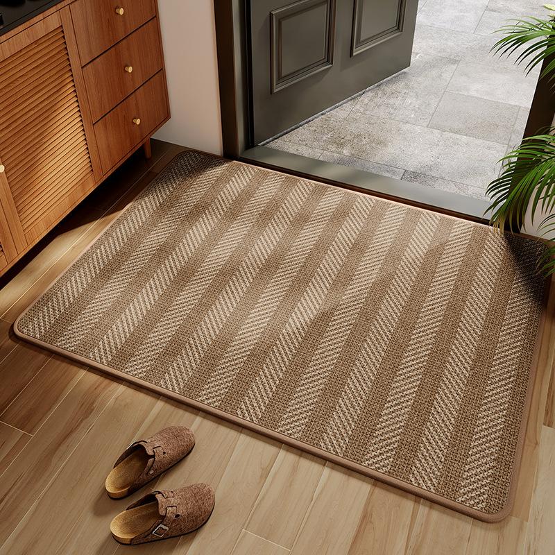 Simple Striped Linen Doormat High-Density Woven Non-Slip Rubber Back Dirt Resistant Wearproof Fast Absorbing Entrance Floor Mat