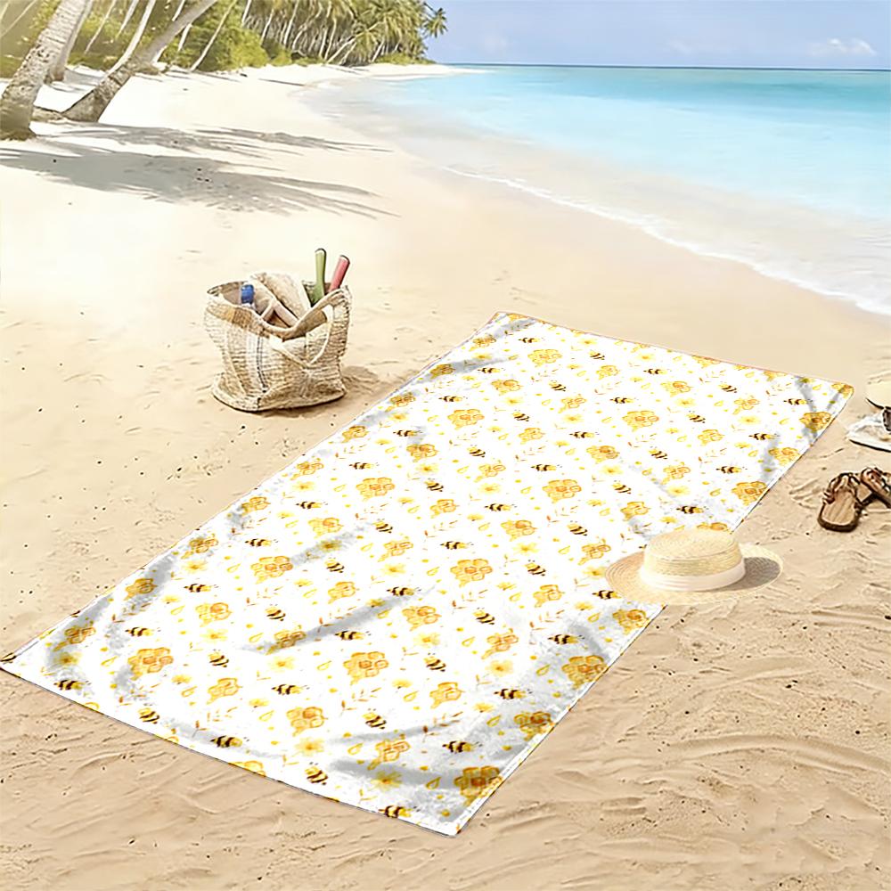 Yellow Bees and Flowers Pattern Towel Beach towel quick-drying for travel outdoor sports jogging beach and swimming