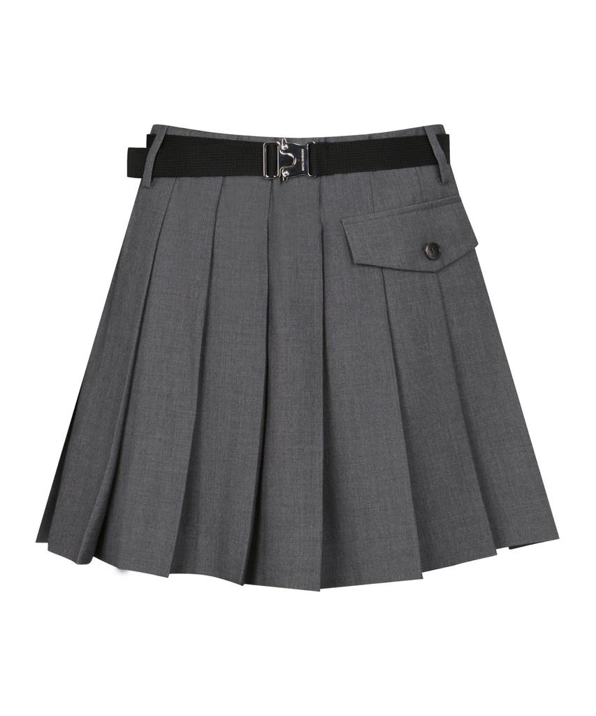 Monday Flow Pleated Skirt (Belt Set)_Gray