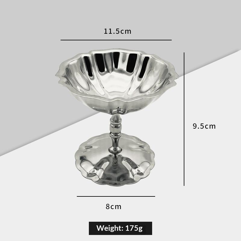Stainless Steel Retro Dessert Cup High Base Ice Cream Goblet Shatterproof Reusable Salad Bowl for Home Kids Party Use