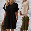 2024 Women's Solid Color Round Neck Loose Short Sleeve Pocket Dress - Spring/Summer Collection