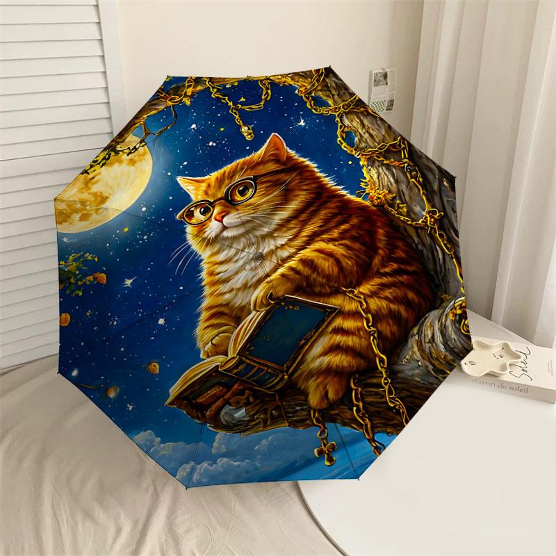 1PC cat book Umbrella-9-Rib Reinforced, Automatic Open, Lightweight & Durable, Cute Fashion Accessory for Outdoor-P0747