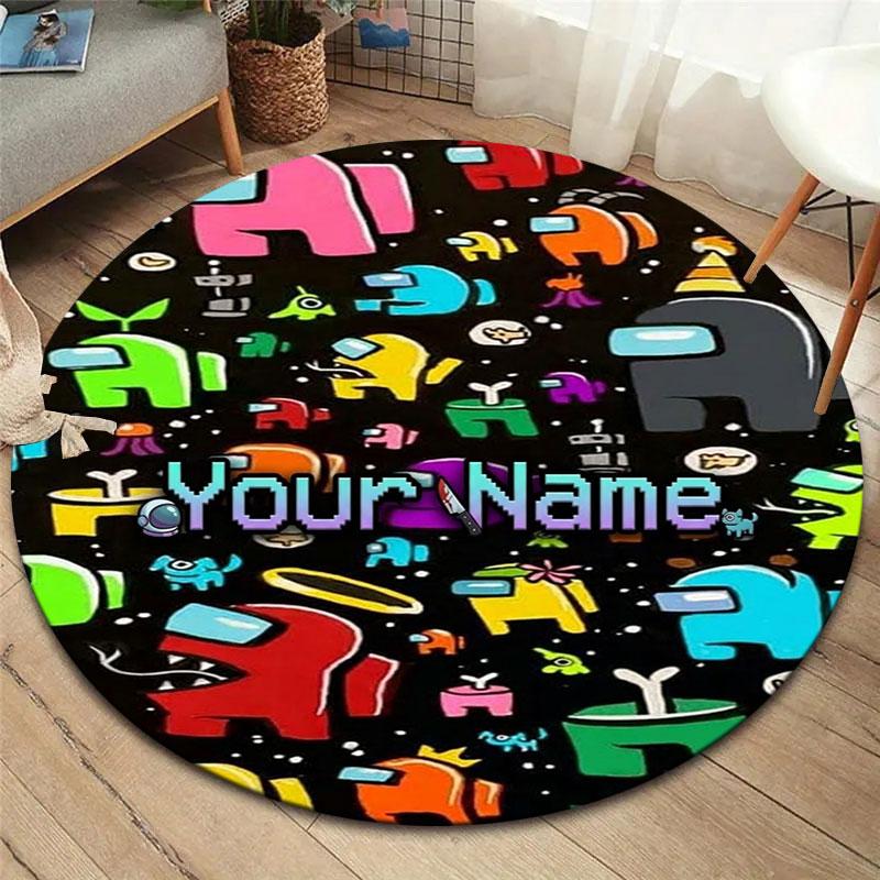 Among Us Custom Name Round Area Rug,Carpet Rug for Living Room Bedroom Sofa Playroom Decor,Non-slip Floor Mat