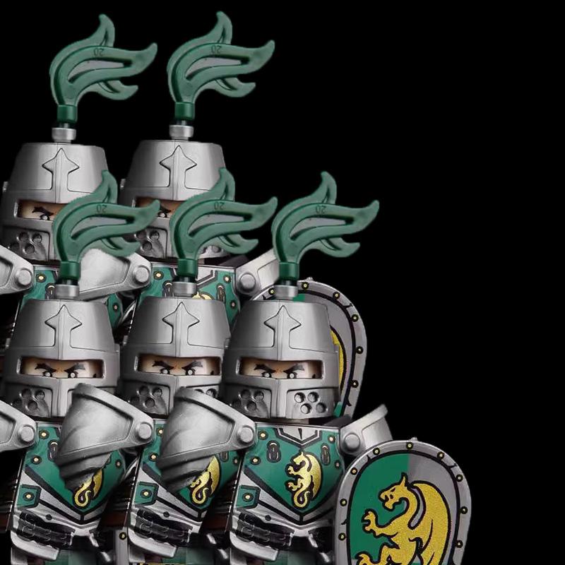 MOC Medieval Knight Castle Figures Building Blocks Weapon Wolf Swordsmen Guard Bow Arrow Shield Flags Warhorse Toys Gifts S002