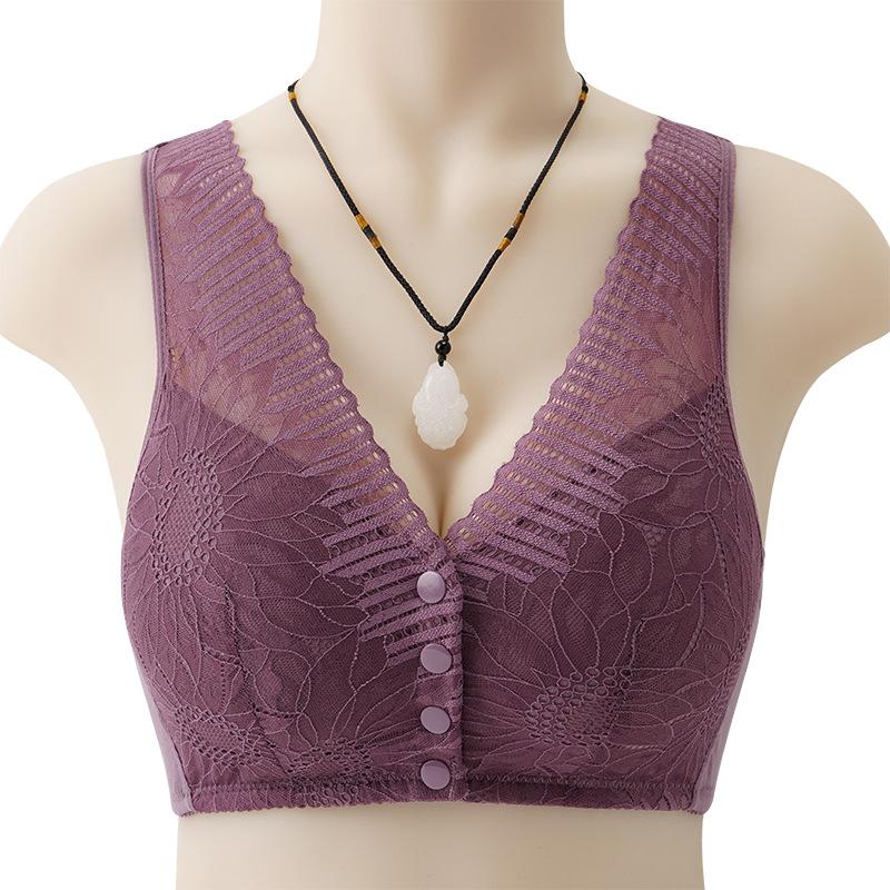 Large Size New Lace Front Buckle Underwear Women's Soft Cotton Insertable Vest Type No Steel Ring Bra