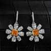 925 Sterling Silver Crushed Ice Cut 2ct *2pcs Fancy Orange Sapphire Created Moissanite Diamond Drop Earrings For Women Gift