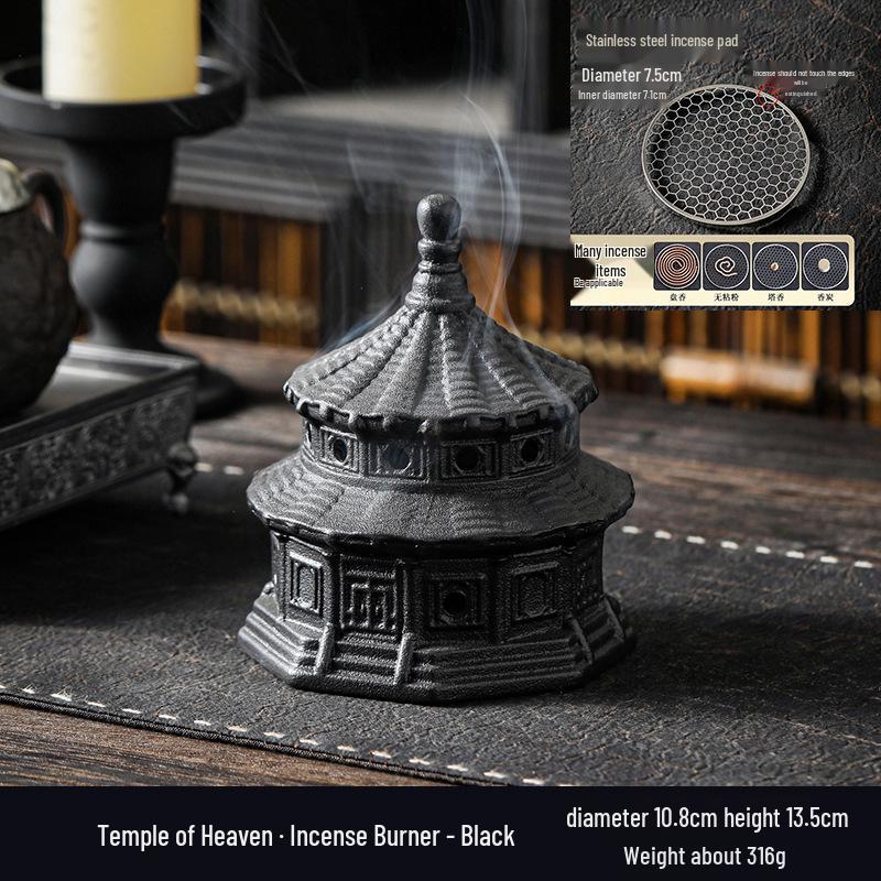 Zen Pagoda Black Pottery Ceramic Coil Incense Burner - Aromatherapy Holder for Home and Office