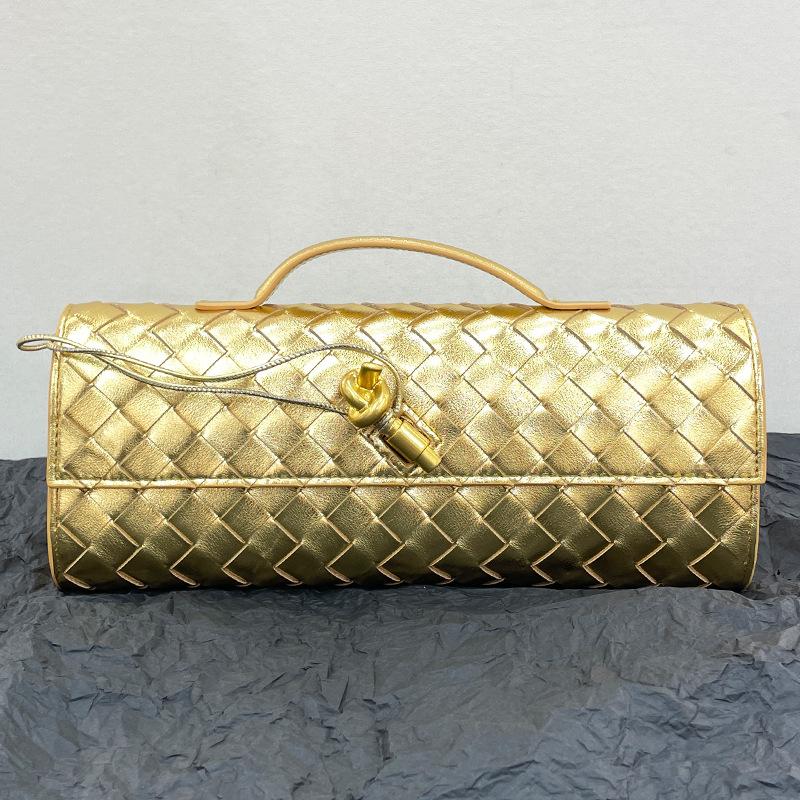 New Handmade Woven Bag With Hardware Lock And Small Square Bag High-end Leather Shoulder Bag Women's Armpit Bag