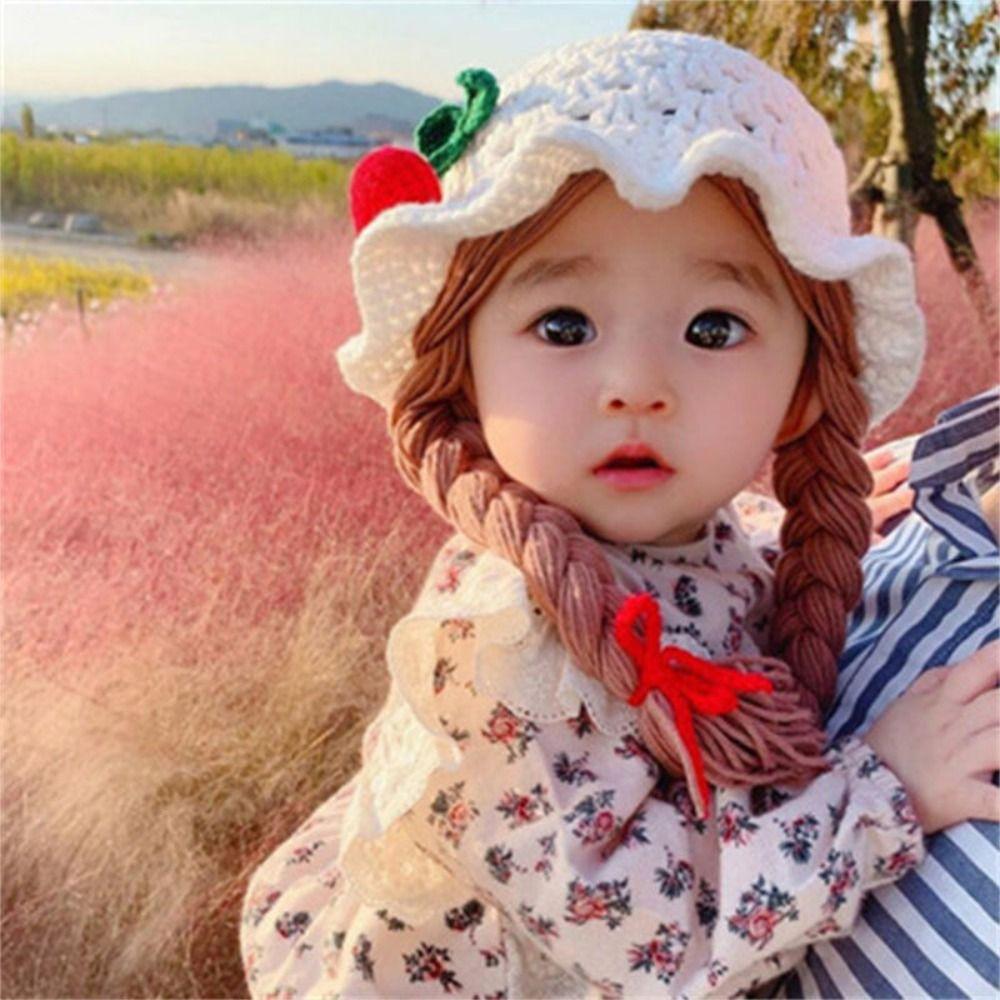 Cute Baby Hat Wig Warm Newborn Braid Wig Cap Fashion Infant Knitted Hat Wig Photography Props