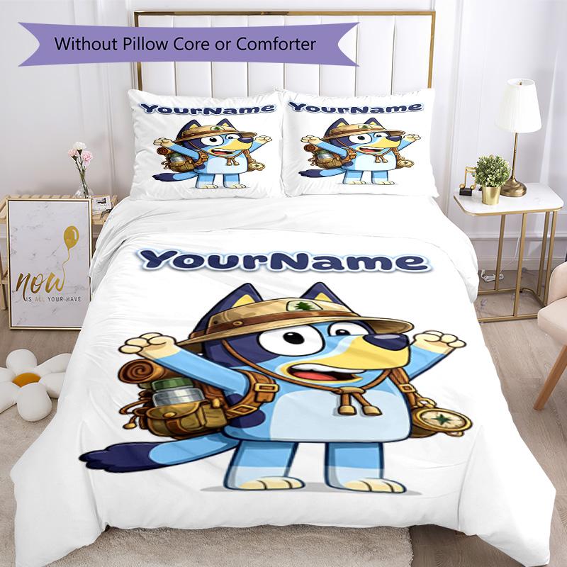 Bluey 121 Customize your name Bedding Set Breathable Duvet Cover with Pillowcases Home Decoration Birthday Gift