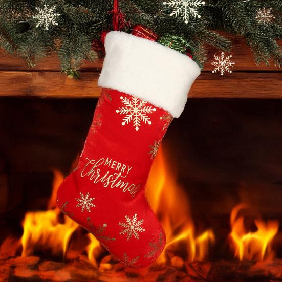 Christmas Stocking 19" Large Xmas Stocking with Plush Faux Fur Cuff for Stairs Fireplace Hanging Holiday Home Decor