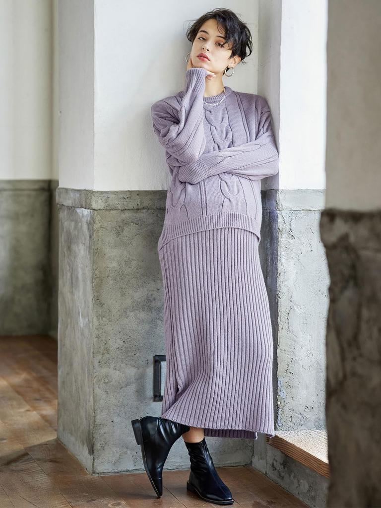 Материнство Кормление Можно использовать в течение длительного времени после родов Cable Knit Long Prenatal L Lavender 10027370 [ANGELIEBE] Одежда, Платье, роды, Платье,