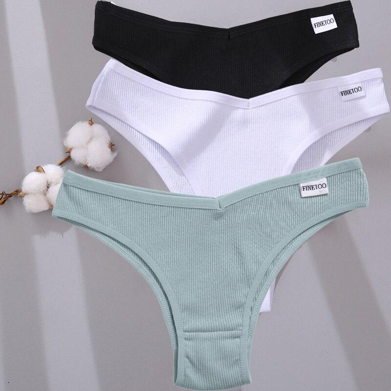 FINETOO 3Pcs Women Cotton Panties Sexy Thongs 6 Colors Underwear For Woman Low-Rise Underpant Bikini Briefs