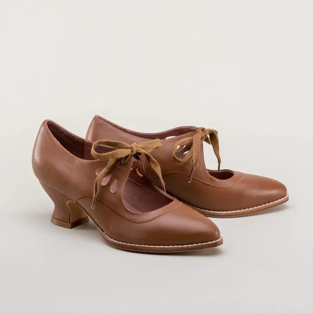2024 2024 Женские туфли-лодочки Mary Jane Shoes Европейские и американские новые элегантные туфли на низком каблуке со шнуровкой Большие женские туфли 2024 Весна