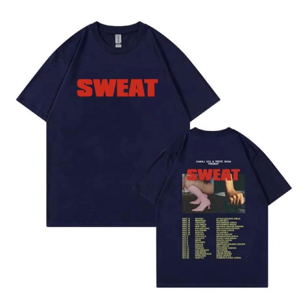 Charli XCX SWEAT Тур 2024 Brat Футболка Мужская Женская Винтажная Харадзюку Мода Футболки Хип-Хоп Оверсайз Хлопковая Футболка Уличная Одежда