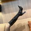Модная элегантная обувь на каблуке для женщин Черная кожаная обувь Зимние сапоги до колена с длинным голенищем Женские сапоги на каблуке Водонепроницаемые Готические из ПУ Продажа Горячие
