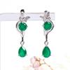 Butterfly Design Silver Jewelry Set with Natural Green Agate Gemstones Earrings And Ring for Women