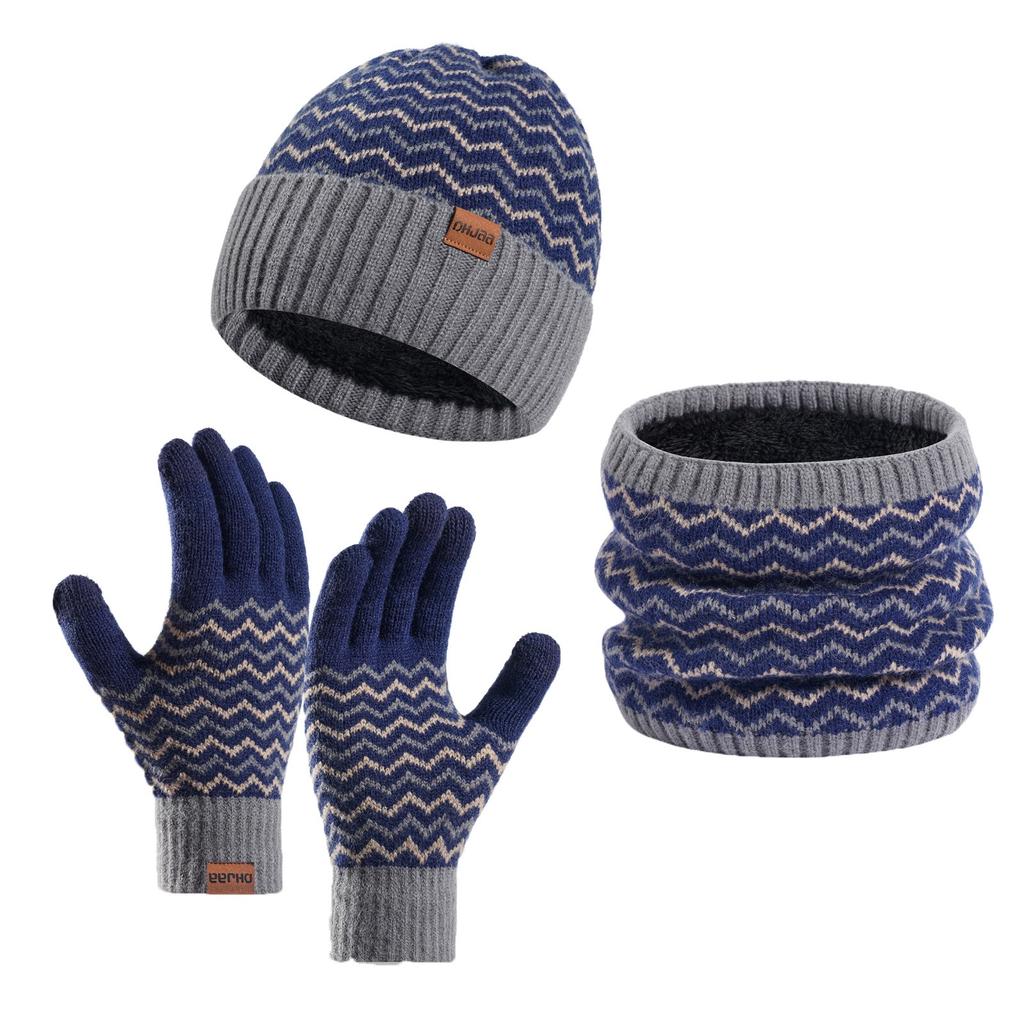 New Winter Men Simple And Stylish Knitted Hat Scarf And Gloves Winter Solid Warm Knitted Set Winter Warm Gifts For Male