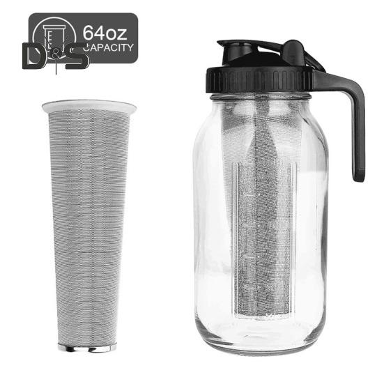 Cold Brew Coffee Maker 32oz/64oz Glass Pitcher with Stainless Steel Filter Wide Mouth Mason Jar Pitcher for Iced Tea Lemonade