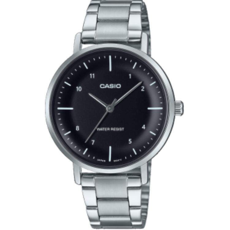 Casio Часы с кварцевым механизмом и стальным ремешком, унисекс, черный циферблат, LTP-VT03D-1B