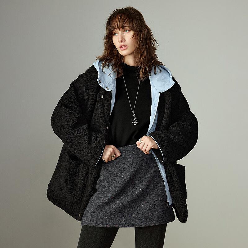 Chuyu Women's Faux Two-Piece Hooded Plush Padded Winter Coat