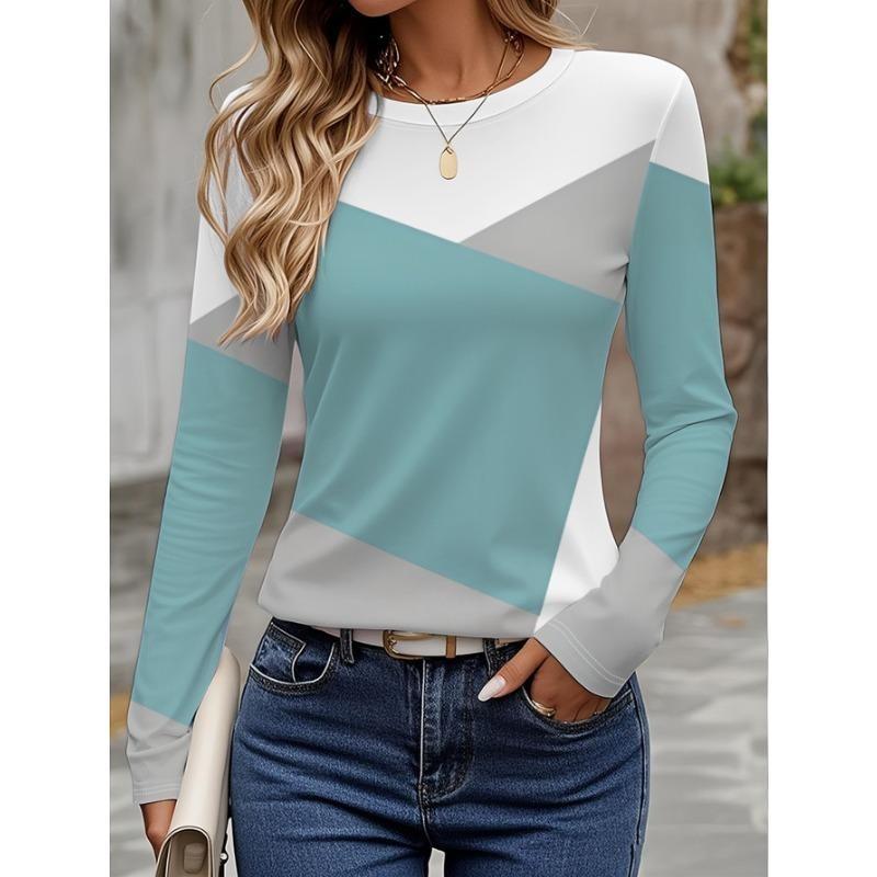 Spring And Autumn Long Sleeve Printed T-Shirts Women Basic Casual Tops Female Loose Round Neck Tees Clothing