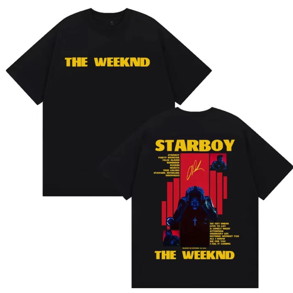 The Weeknd Starboy Графическая Хлопковая Футболка Унисекс Унисекс Хип-Хоп Короткий Рукав Унисекс Повседневная Ежедневная Винтажная Уличная Одежда Базовые Топы