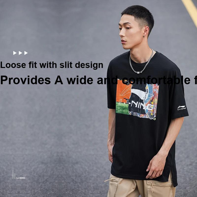 Футболка с коротким рукавом и круглым вырезом Li Ning Wade Series с буквенным принтом, однотонная, мужская, Dusty-Earth AHSR915-4