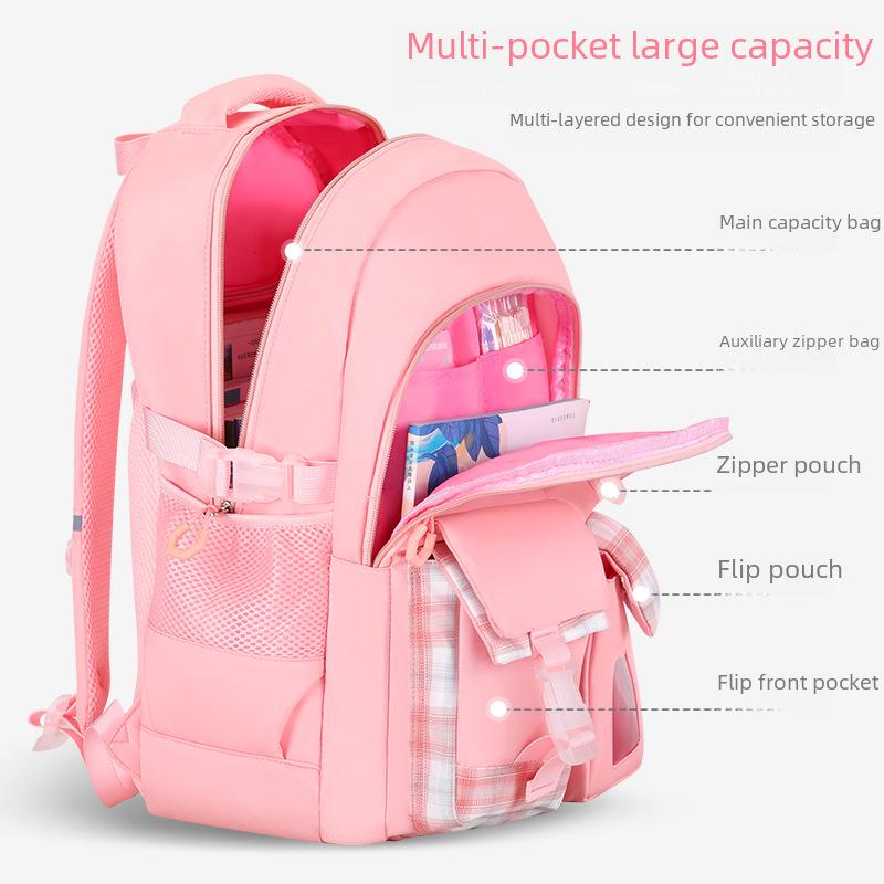 2024 Школьный ранец в клетку для девочек, легкий, с поддержкой позвоночника, большой вместимости, для детей 6-12 лет.