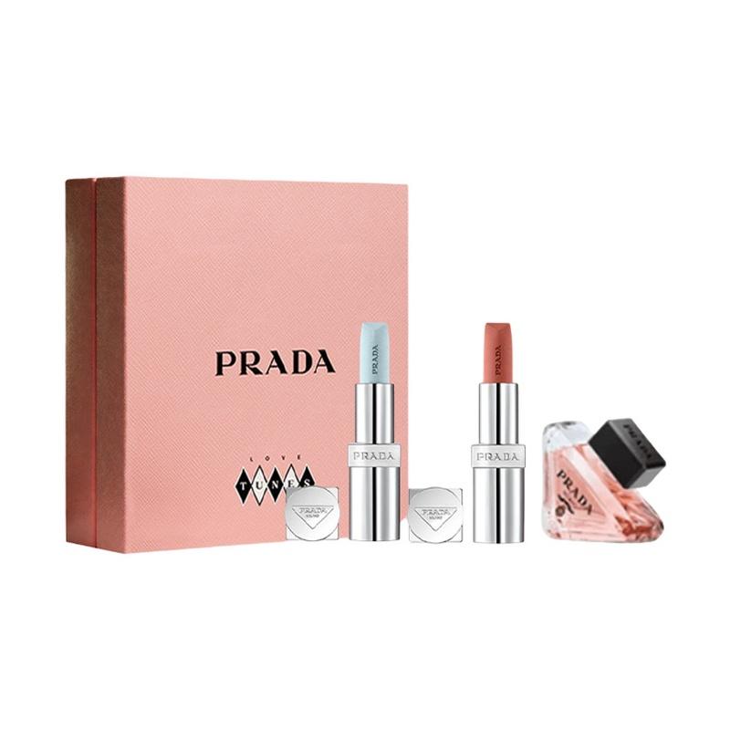 Prada Набор косметики Синяя помада Светлая помада Набор из трех предметов: #001 бальзам для губ 3,8 г + #101 светлая помада 3,8 г + Парфюм «Я непредсказуема» 7 мл